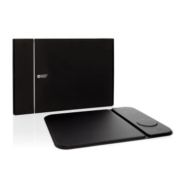 Logo trade business gifts image of: Swiss peak RCS recycled PU 15W 3 in 1 charging mousepad