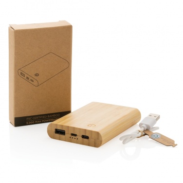 Logo trade business gift photo of: Bamboo 5.000 mAh powerbank