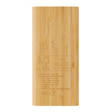 Logo trade promotional gifts image of: Bamboo 8.000 mAh 5W wireless powerbank