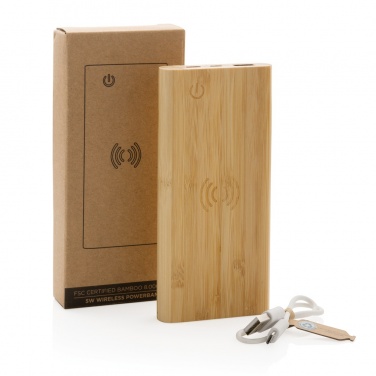 Logotrade promotional product picture of: Bamboo 8.000 mAh 5W wireless powerbank