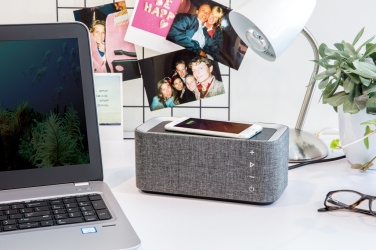 Logo trade corporate gifts image of: Vogue wireless charging speaker
