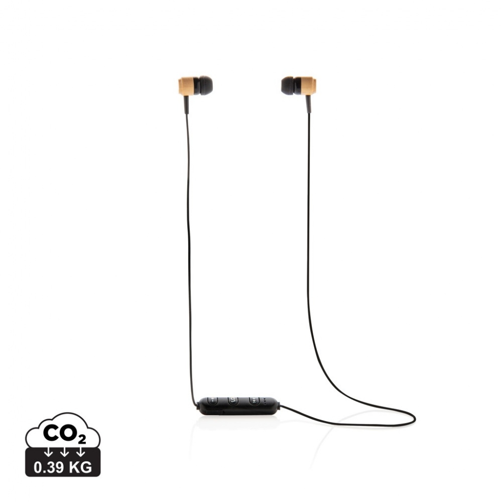 Logo trade corporate gifts image of: Bamboo wireless earbuds