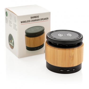 Logotrade promotional product picture of: Bamboo wireless charger speaker