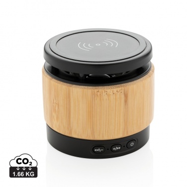 Logo trade promotional products picture of: Bamboo wireless charger speaker