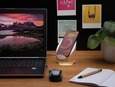 Logo trade promotional products picture of: Ovate bamboo 5W speaker with 15W wireless charger