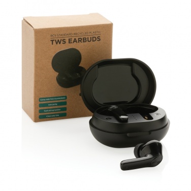 Logo trade advertising products image of: RCS standard recycled plastic TWS earbuds