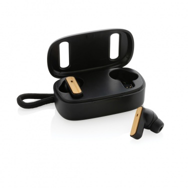 Logo trade promotional merchandise image of: RCS recycled plastic & bamboo TWS earbuds