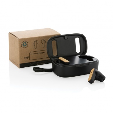 Logo trade promotional product photo of: RCS recycled plastic & bamboo TWS earbuds