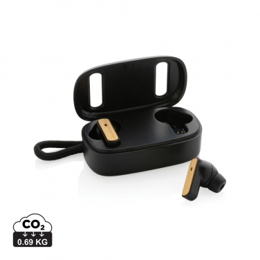 Logotrade promotional item image of: RCS recycled plastic & bamboo TWS earbuds