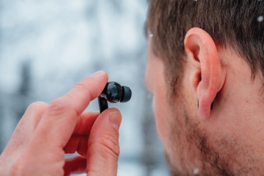 Logotrade promotional merchandise image of: Skywave RCS recycled plastic solar earbuds