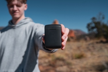 Logo trade advertising products image of: Skywave RCS recycled plastic solar earbuds