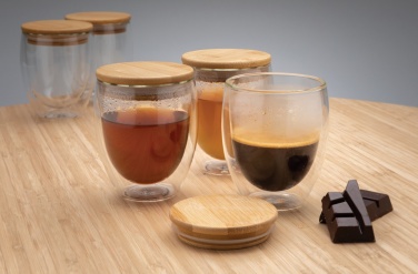 Logo trade advertising product photo of: Double wall borosilicate glass with bamboo lid 250ml 2pc set