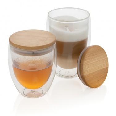 Logo trade corporate gifts picture of: Double wall borosilicate glass with bamboo lid 350ml