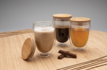 Logotrade promotional merchandise photo of: Double wall borosilicate glass with bamboo lid 350ml