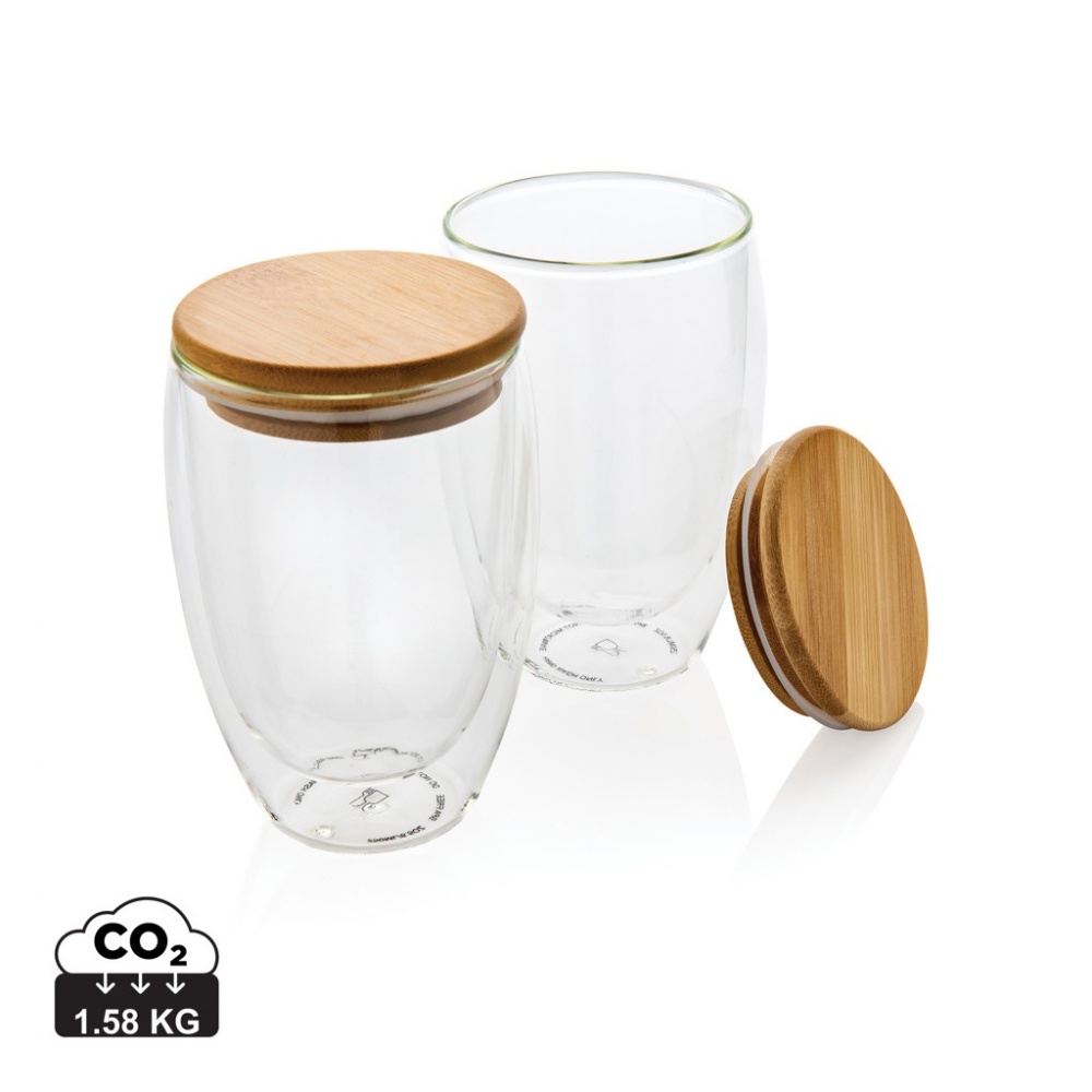 Logotrade advertising product picture of: Double wall borosilicate glass with bamboo lid 350ml 2pc set