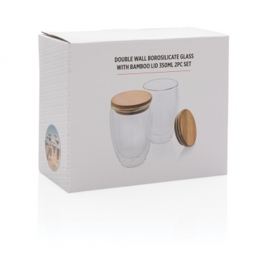 Logo trade promotional giveaways picture of: Double wall borosilicate glass with bamboo lid 350ml 2pc set