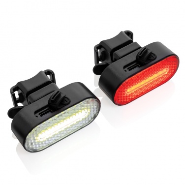Logotrade advertising product image of: Lumino RCS recycled plastic USB re-chargeable bike light set