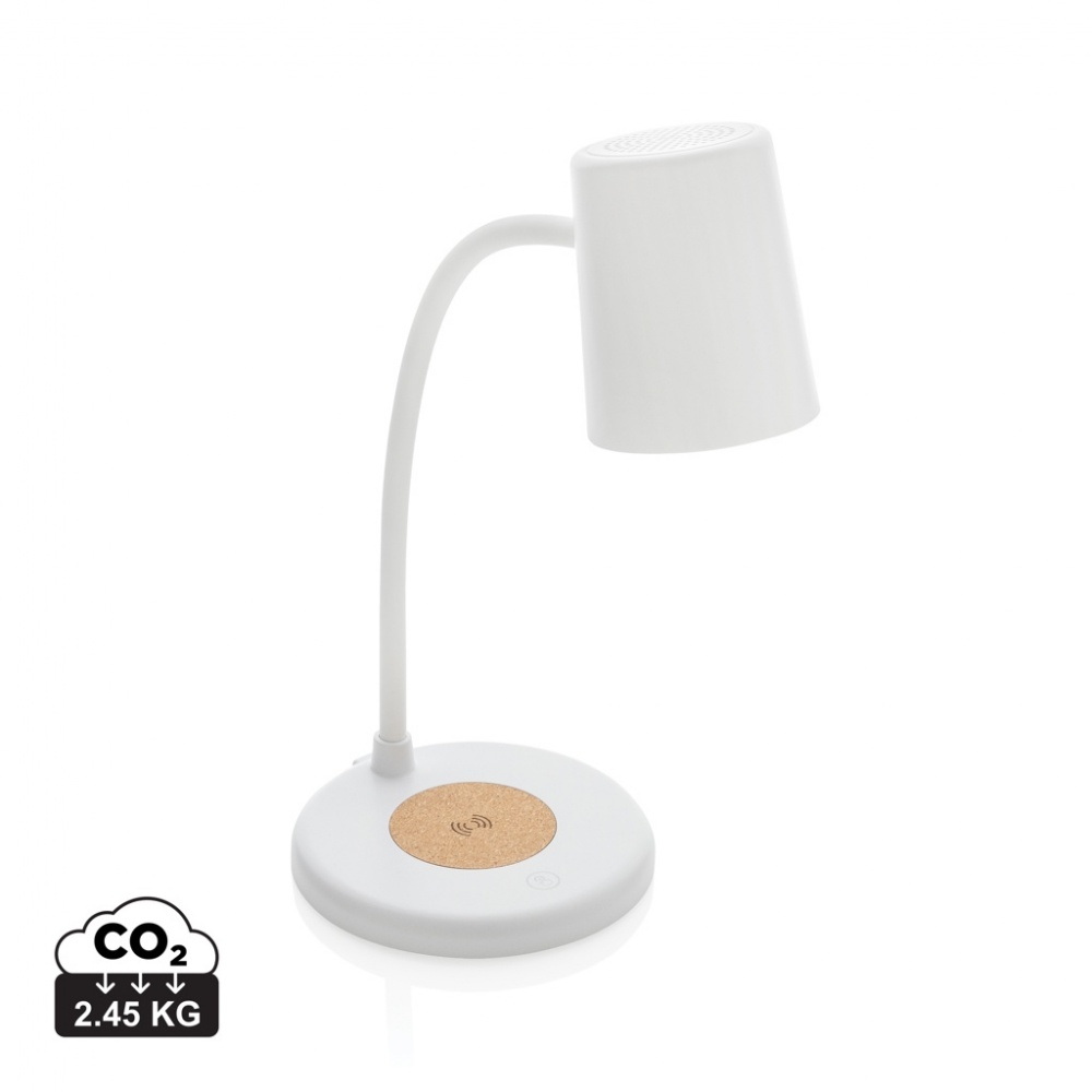 Logotrade promotional giveaway picture of: Zenara RCS recycled plastic and cork 15W wireless desk lamp