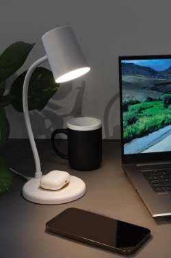Logotrade promotional merchandise photo of: Zenara RCS recycled plastic and cork 15W wireless desk lamp