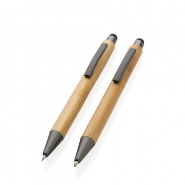 Logo trade promotional giveaways image of: Bamboo modern pen set in box