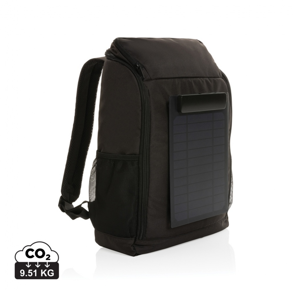 Logo trade promotional products image of: Pedro AWARE™ RPET deluxe backpack with 5W solar panel