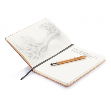 Logo trade corporate gift photo of: A5 notebook with bamboo pen including stylus