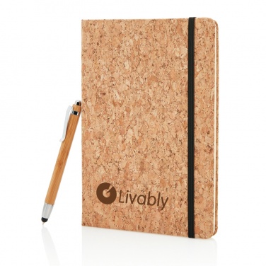 Logotrade promotional item image of: A5 notebook with bamboo pen including stylus
