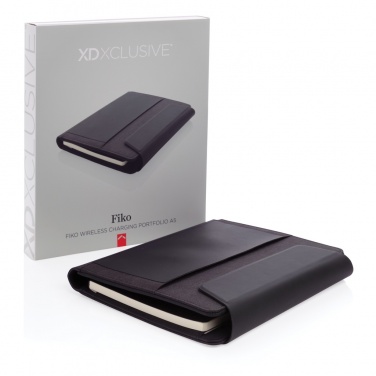 Logo trade promotional merchandise image of: Fiko wireless charging A5 portfolio with powerbank