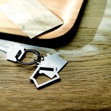 Logo trade promotional giveaways image of: Metal key ring house shape Jyvaskyla