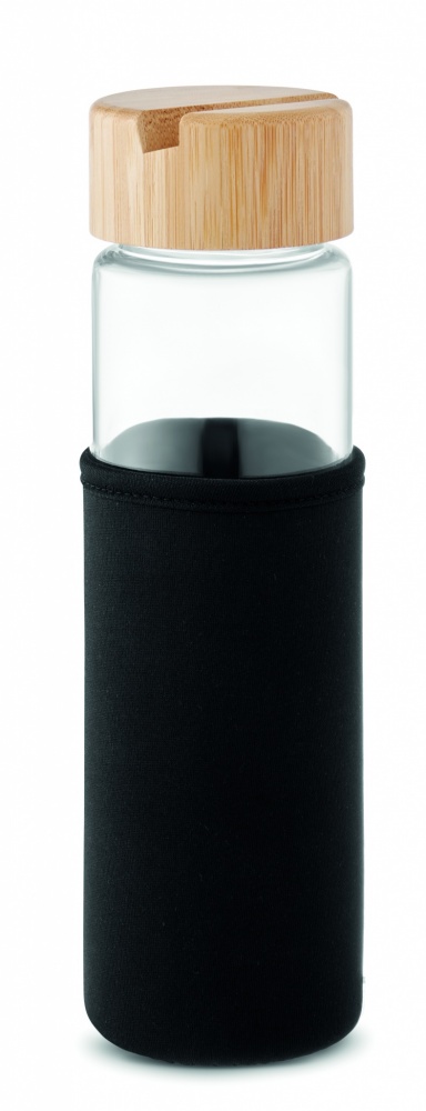 Logo trade business gifts image of: Glass bottle bamboo lid 600ml