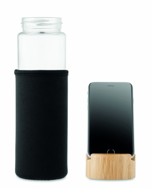 Logo trade business gifts image of: Glass bottle bamboo lid 600ml