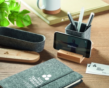 Logo trade promotional merchandise photo of: RPET felt pen pot phone stand