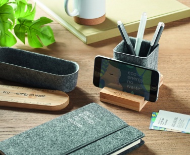 Logo trade promotional giveaways image of: RPET felt pen pot phone stand
