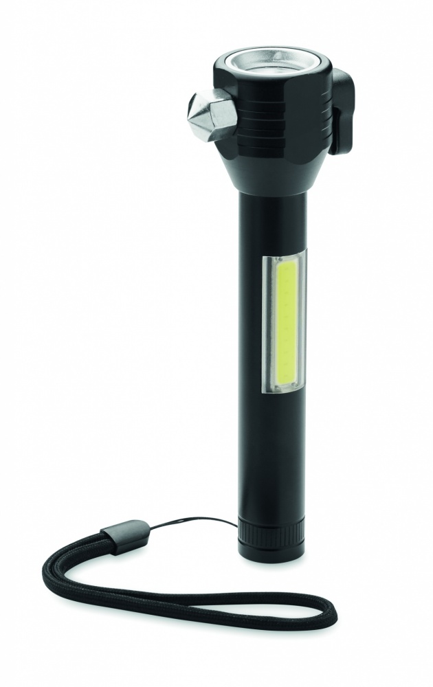 Logo trade promotional items picture of: 3-in-1 aluminum flashlight with an emergency hammer and seatbelt cutter, customizable with printing