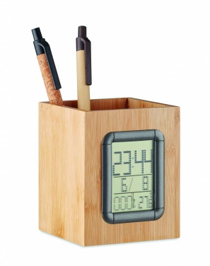 Logotrade business gifts photo of: Bamboo pen holder and LCD clock