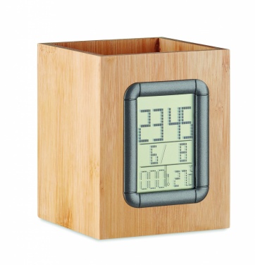 Logotrade corporate gifts photo of: Bamboo pen holder and LCD clock