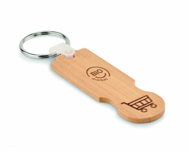 Logo trade promotional merchandise picture of: Bamboo euro token key ring Rauma