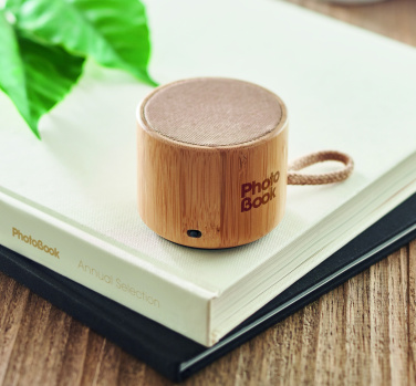 Logotrade advertising product image of: Round bamboo wireless speaker