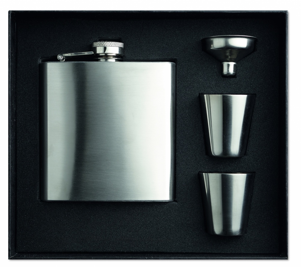 Logo trade promotional merchandise photo of: Slim hip flask w 2 cups set