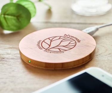 Logo trade corporate gifts image of: Wireless charger bamboo 5W