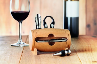 Logo trade promotional items picture of: 4 pcs wine set in wooden stand