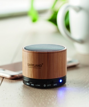 Logo trade promotional products picture of: Round Bamboo wireless speaker