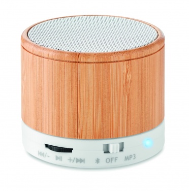 Logo trade promotional giveaways image of: Round Bamboo wireless speaker