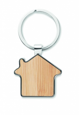 Logo trade promotional item photo of: House key ring metal bamboo NORDIC