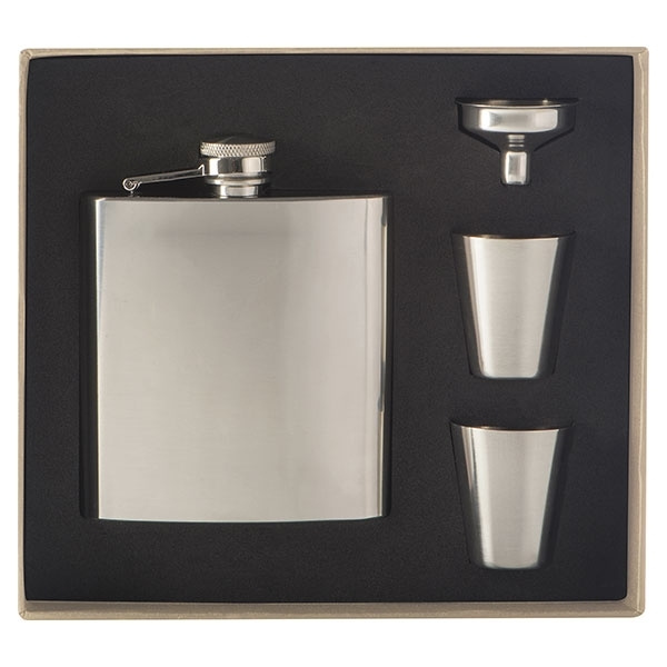 Logo trade advertising products image of: Hip flask with 2 shot glasses SANDVIKEN 170 ml