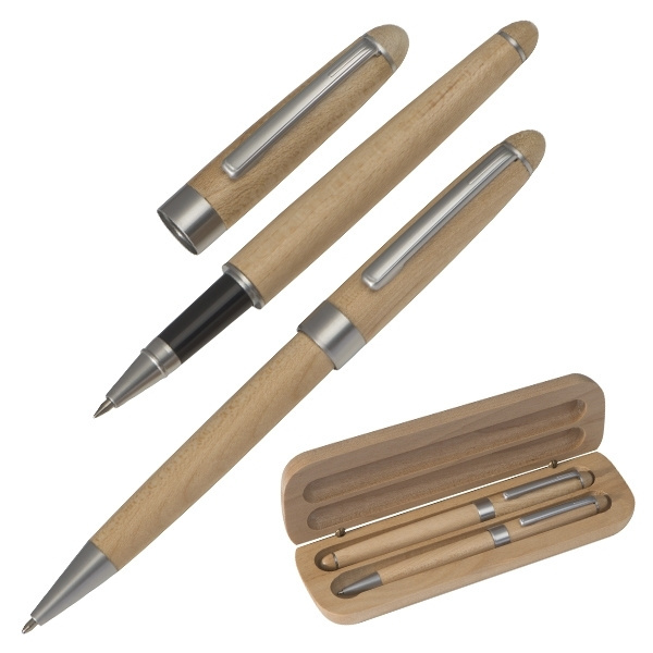 Logotrade business gifts photo of: Wooden writing set ballpen and roller INDIANAPOLIS