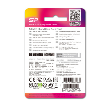 Logotrade promotional item picture of: Pendrive USB/type - C Silicon Power Mobile C31 3.0 OTG