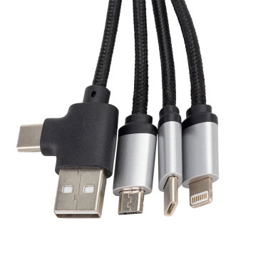 Logo trade promotional gifts picture of: 4-in-1 cable with elighted logo in a wooden casing, LH-ZMU05