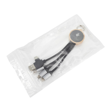 Logo trade promotional giveaway photo of: 4-in-1 cable with elighted logo in a wooden casing, LH-ZMU05