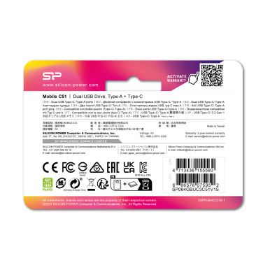 Logo trade promotional merchandise image of: Pendrive Silicon Power Mobile - C51 3.2, 64GB
